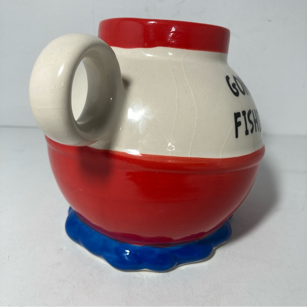 Fishing Bobber Gone Fishin'  Red White Ceramic Coffee Cup Mug by Big Mouth 16 oz - Picture 3 of 11
